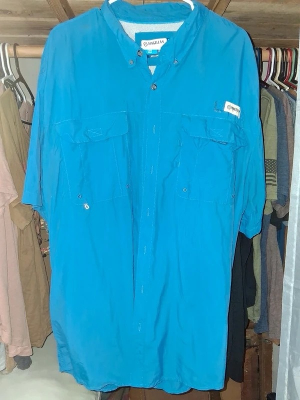 Magellan Outdoors Men’s Short-Sleeve Button-Down Shirt - Turquoise Blue